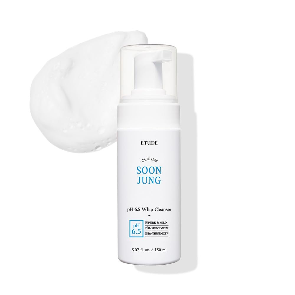 ETUDE SoonJung pH 6.5 Whip Cleanser for Sensitive Skin, 5.07 Fl Oz