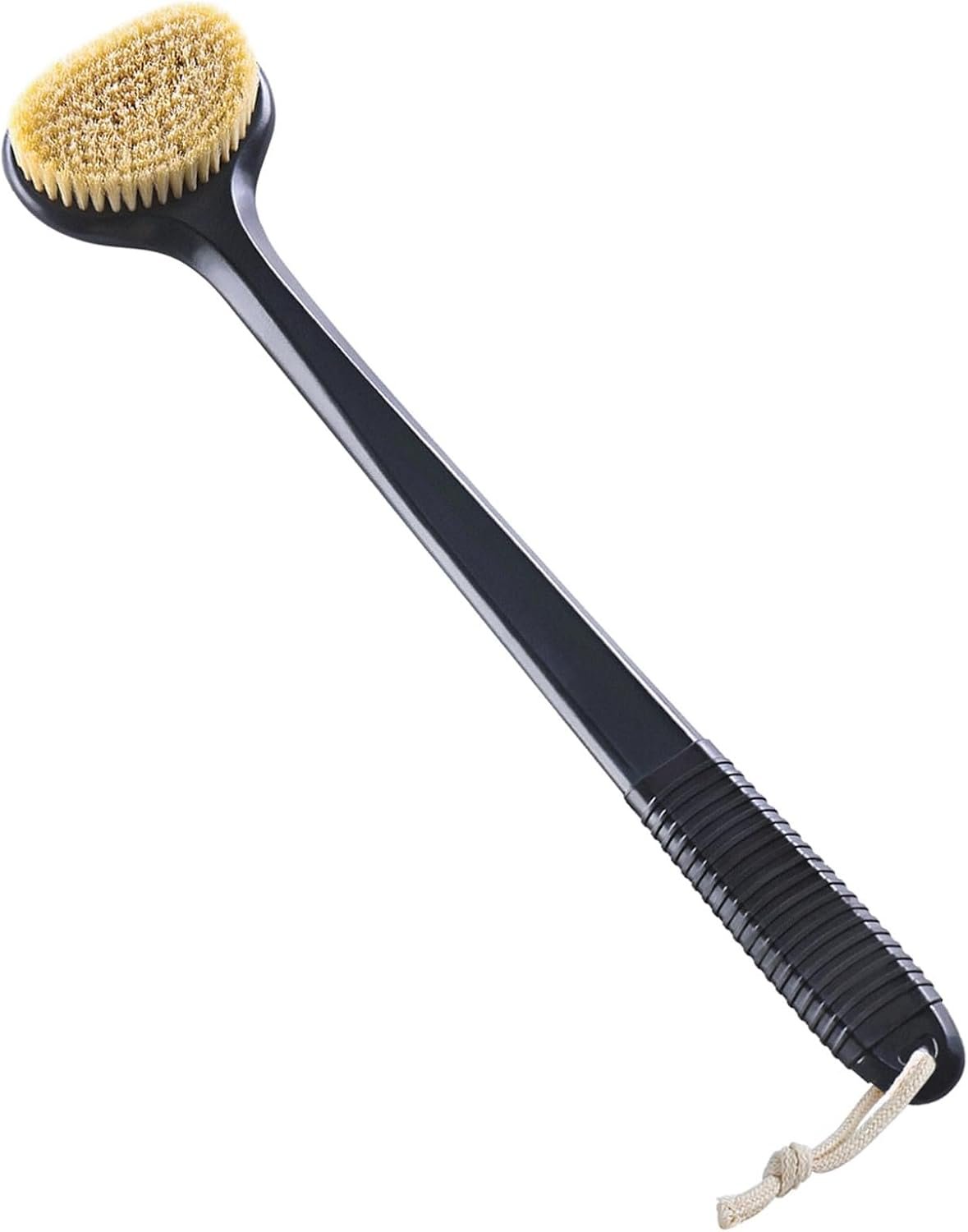 VANZAVANZU Dry Brushing Body Brush, 17-Inch Anti-Slip Handle Back Scrubber for Shower, Wet & Dry Brush with Natural Boar Bristles for Lymphatic Drainage, for Men & Women, Boar Bristles