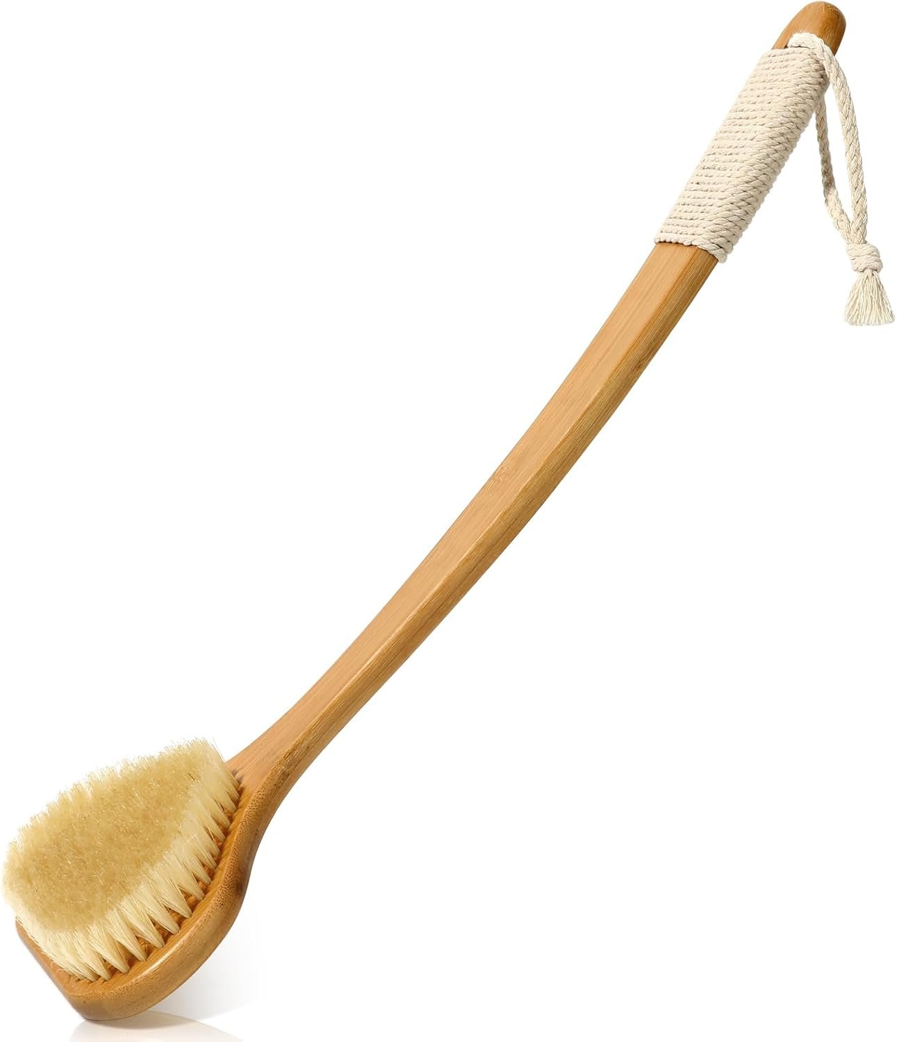 eaxun 17.3 Inches Bamboo Back Scrubber with Curved Long Handle for Shower