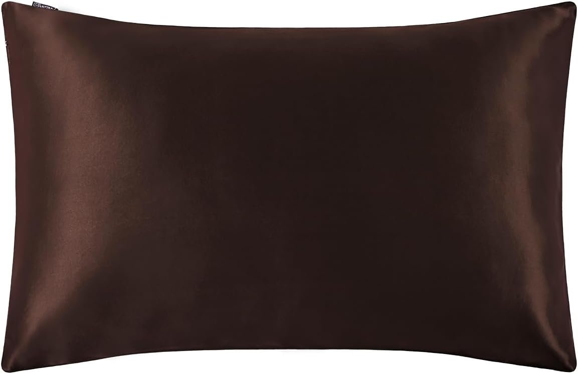 LILYSILK Pillowcase for Hair and Skin 100% Mulberry Silk 19 Momme Both Sides Silk Bed Pillow Cover with Hidden Zipper 1 Pc Standard Size 20”x26” Chocolate Brown
