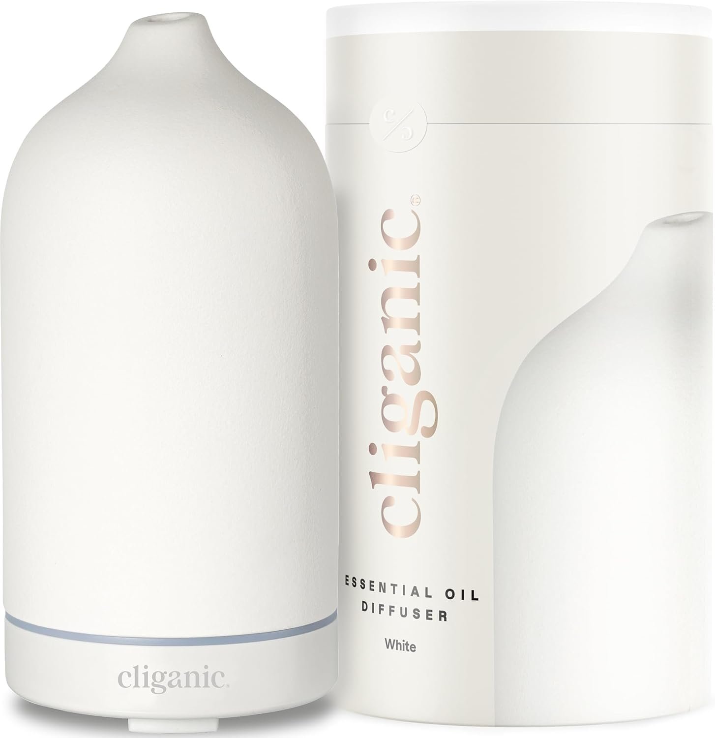 Cliganic Ceramic Diffuser (White), 100ml Ultrasonic for Essential Oils Aromatherapy, Home & Office