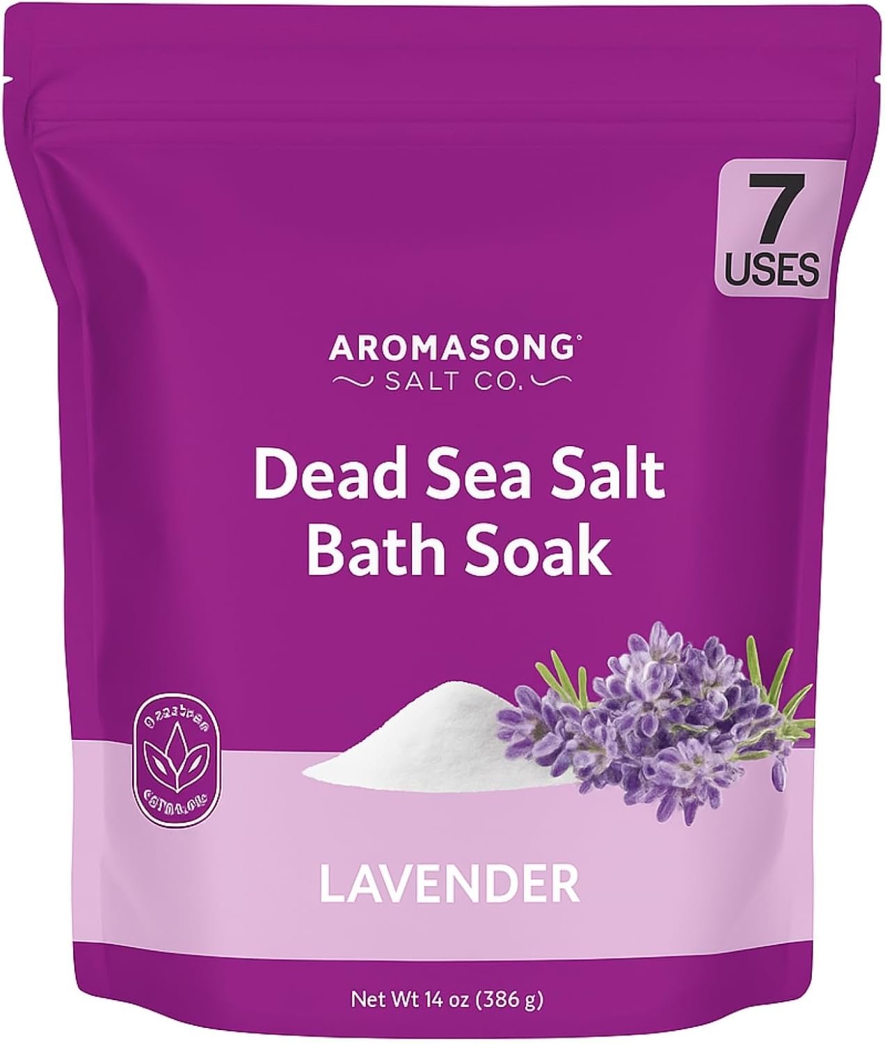 Aromasong Dead Sea Salt for Soaking with Natural Lavender Essential Oil – 14 Oz. Spa Bath Salt Fine Grain 7 Uses Per Pack – for Body Wash Scrub – Soak for Women & Men for Tired Muscles & Skin Issues