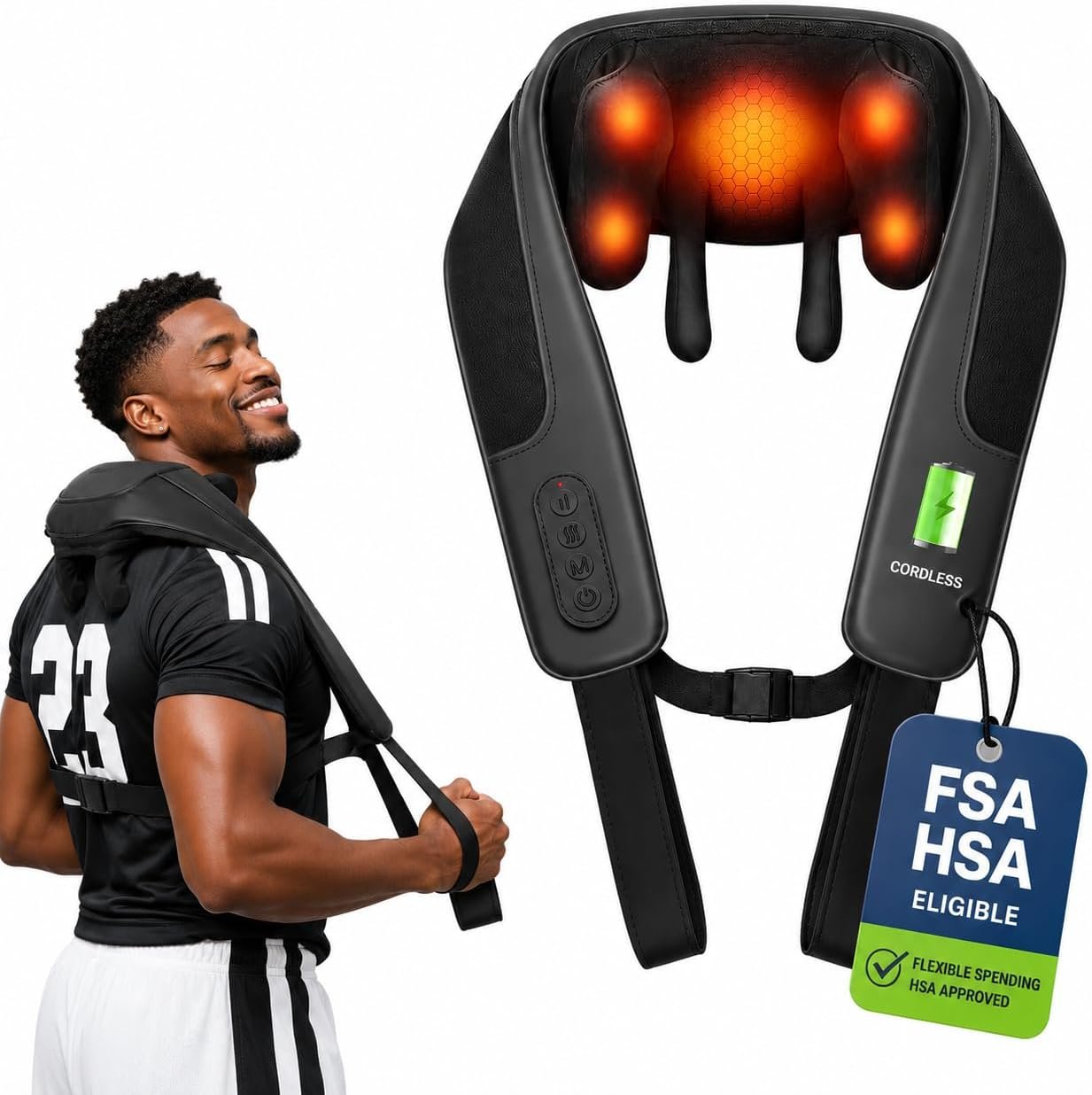 CooCoCo Cordless Neck Massager with Heat, FSA Wearable Shiatsu