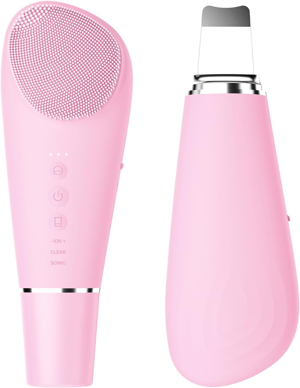 Silicone Face Scrubber Blackhead Scraper Rechargeable 2-in-1 Facial Cleansing Brush & Skin Spatula Duo, IPX7 Waterproof Exfoliating Massager Deep Cleansing for Women and Men(Light Pink)