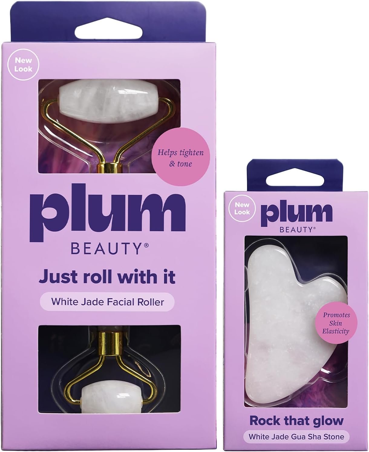 Plum Beauty Gua Sha Stone & Jade Roller for Face, Facial Massage Tool Set