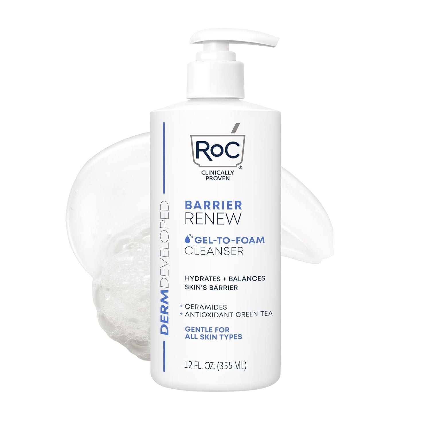 RoC Barrier Renew Gel to Foam Facial Cleanser, Sensitive Skin, non-drying