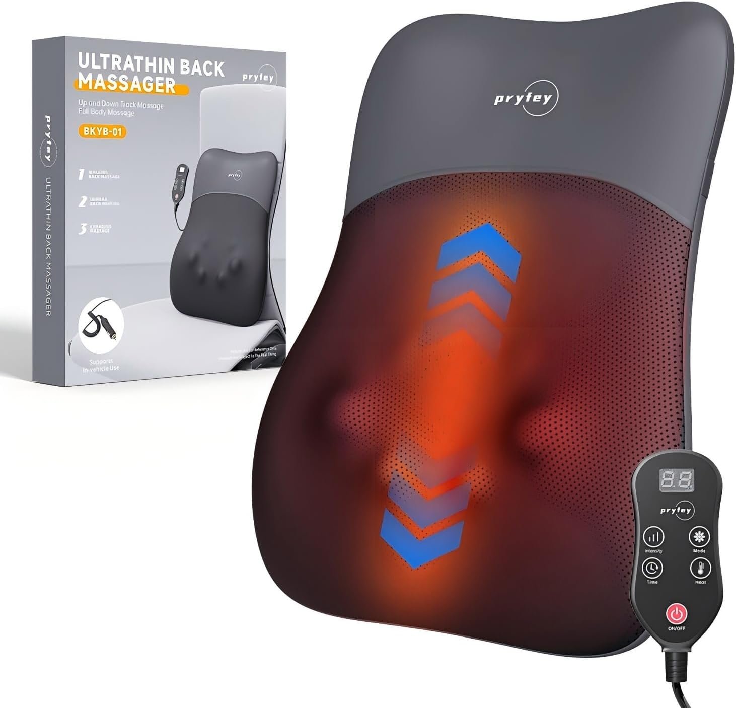 Back Massager with Heat for Pain Relief Deep Tissue, Ultrathin 4D Shiatsu Lower Back Massager, Chair Back Massager for Home Office, Gifts for Women Men,Black