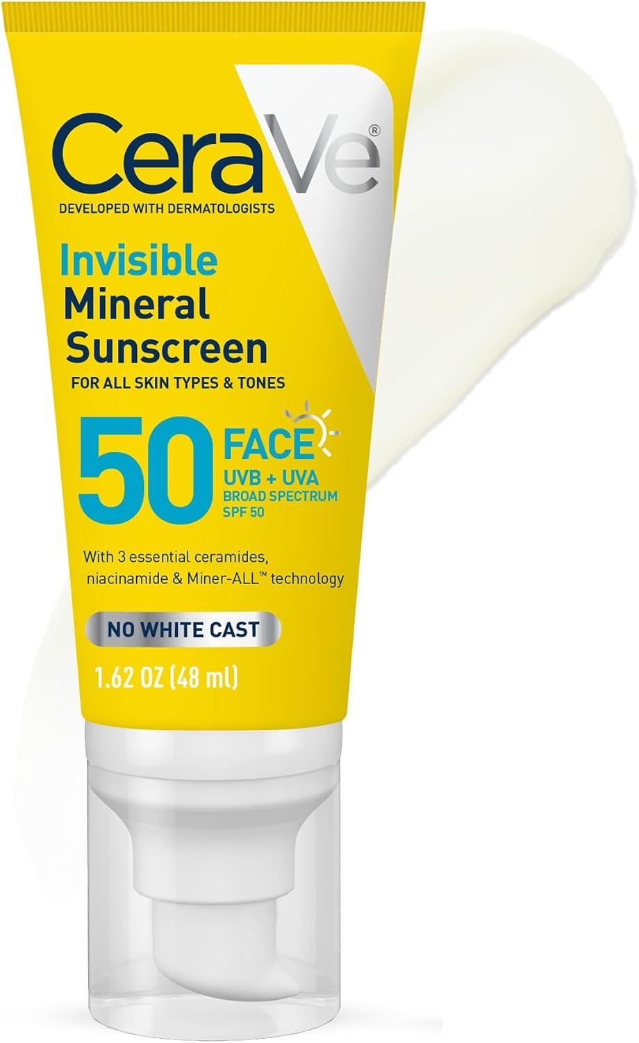 CeraVe Invisible Mineral Sunscreen SPF 50, Face Sunscreen, Travel Size | Skin Care, Sunscreen for Sensitive Skin, Zinc Oxide, Titanium Dioxide, Vitamin E, Niacinamide, Ceramides, Oil Free