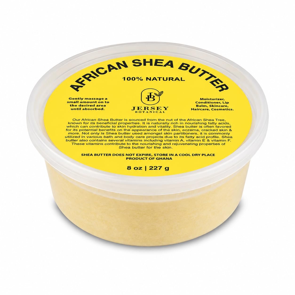 Jersey Botanical Raw African Shea Butter, Ivory, Unrefined, 8 oz