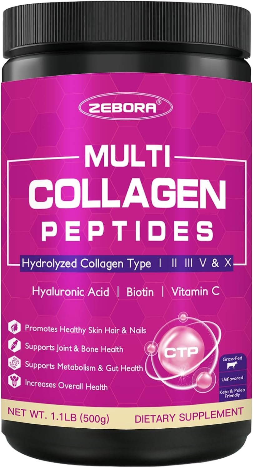 ZEBORA Multi Collagen Peptides Powder for Women, 50 Servings