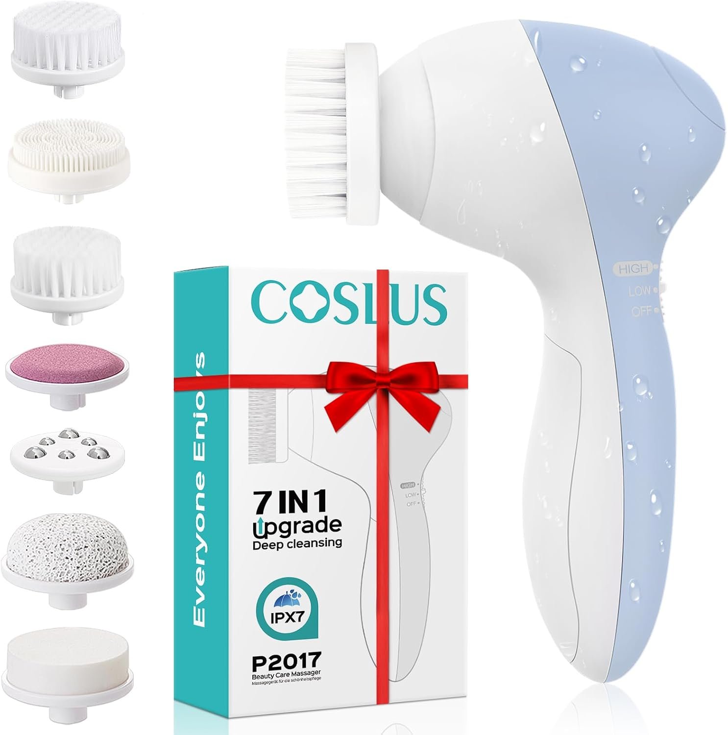 COSLUS Facial Cleansing Brush Face Scrubber, 7-in-1 Rotating Design