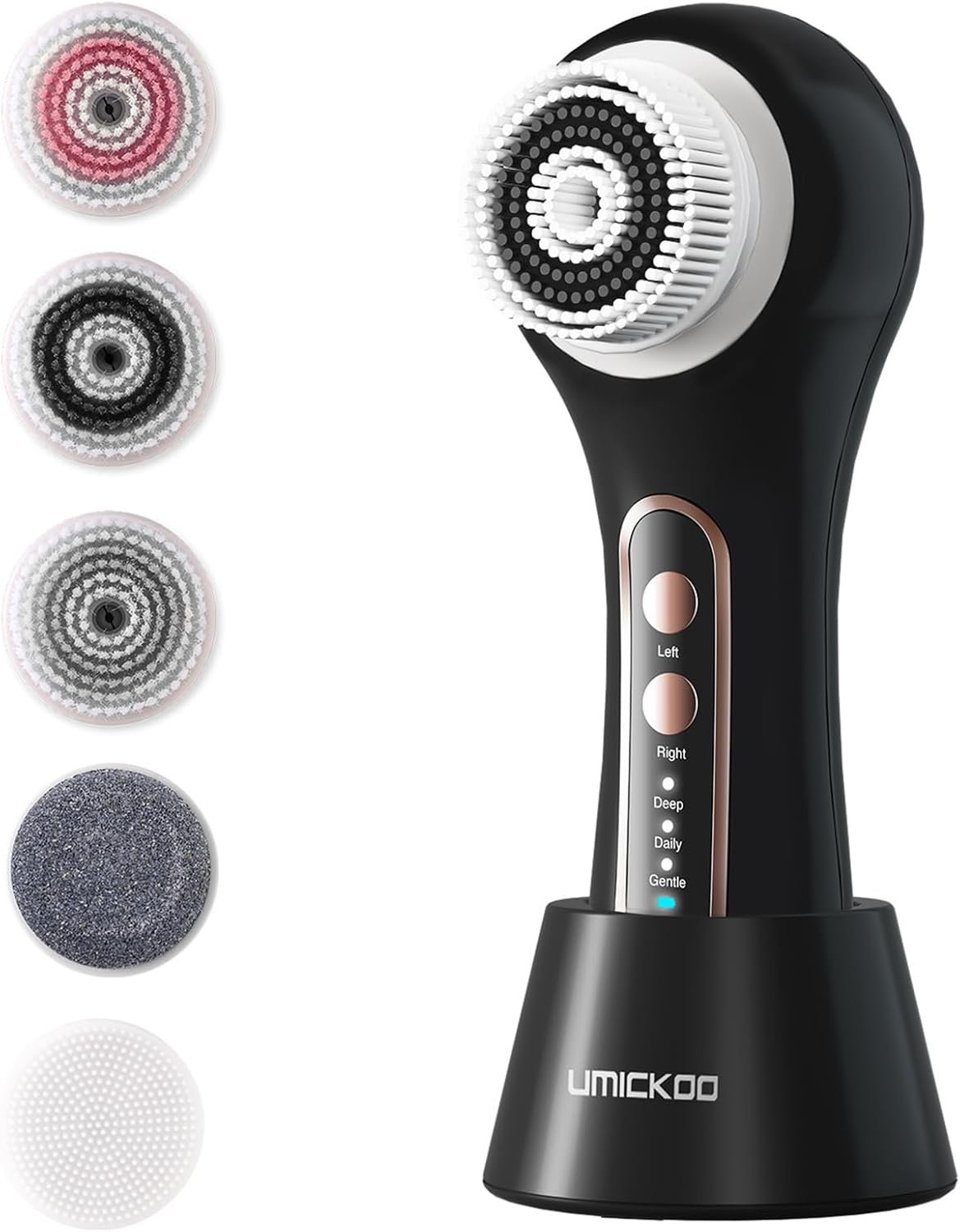 UMICKOO Rechargeable Rotating Face Scrubber with 5 Brush Heads Set