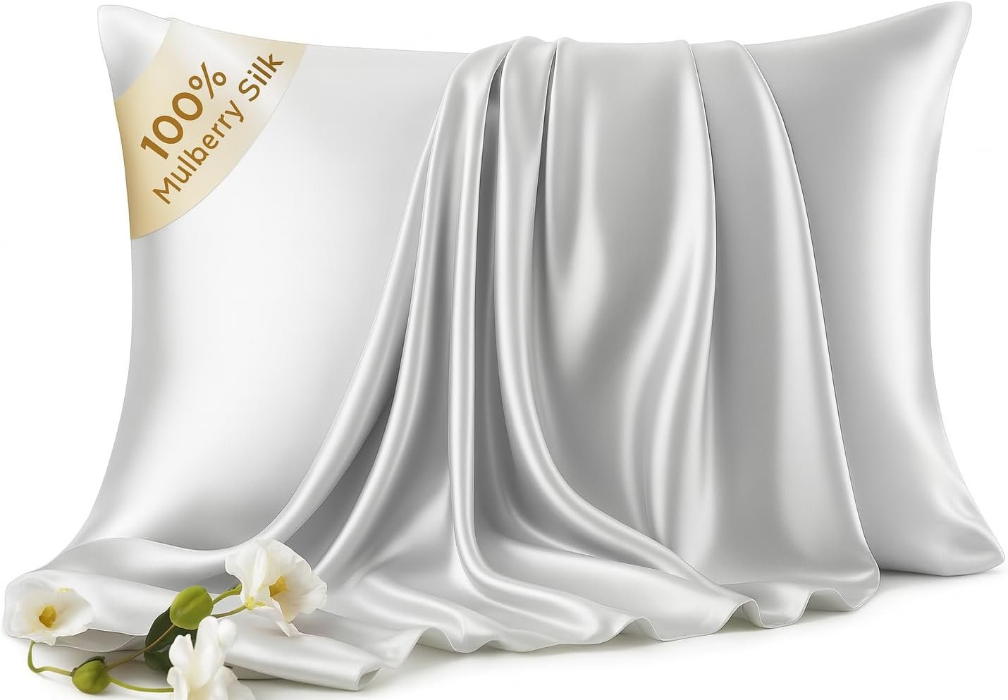 100% Pure Mulberry Silk Pillow Cases – 6A Luxury Silk Pillowcase for Hair and Skin – Anti-Wrinkle, Cooling & Smooth, Hidden Zipper – Pillowcases for Sleeping Women (Gray, Standard)