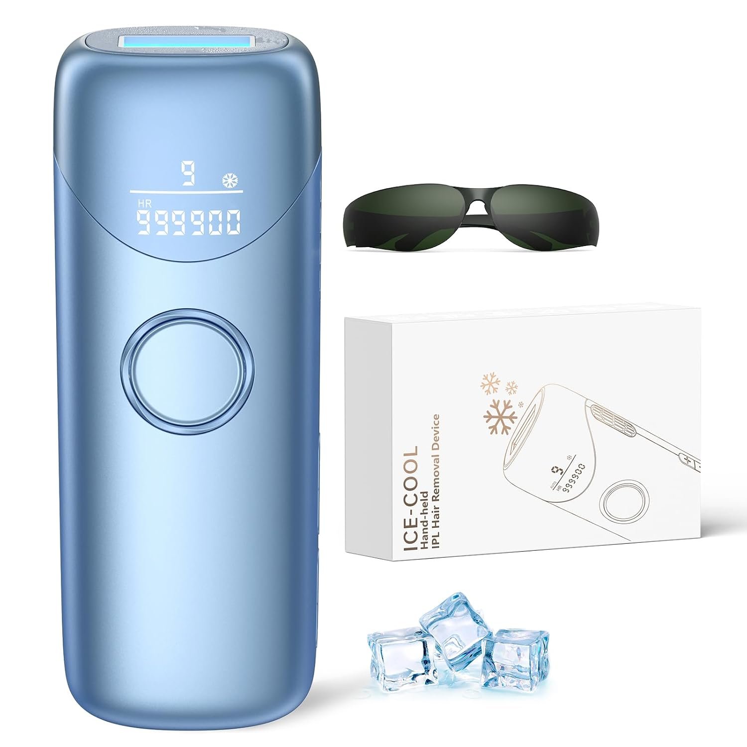 Ubroo Laser Hair Removal for Women, 97.6% Hair Reduction in 2 Session, 5℃ Ice Cooling IPL Hair Removal Device, Hair Removal at Home for Legs Bikini Armpits Facial (Blue)