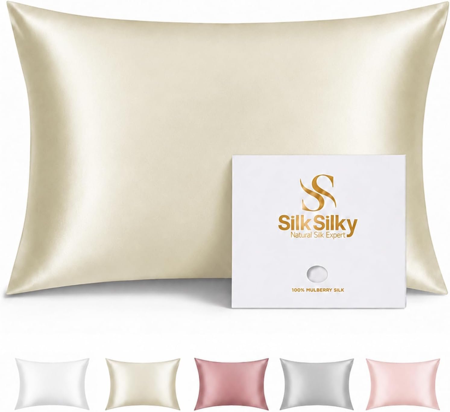 SilkSilky 100% Organic Mulberry Silk Pillow Cases for Hair & Skin Standard
