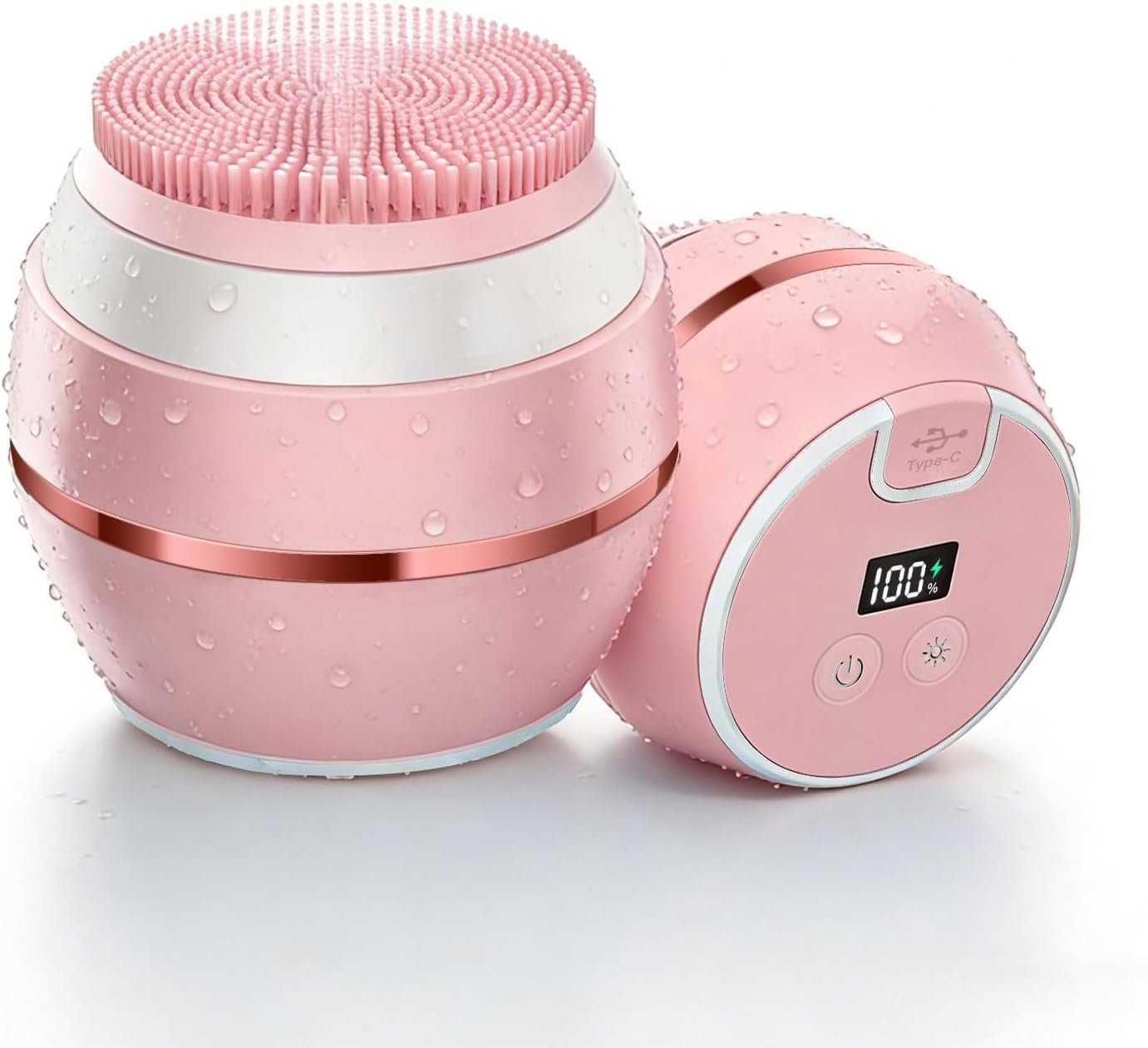 Facial Cleansing Brush – Sonic Face Wash Brush Exfoliator with 3 Beauty Light Modes -Silicone & Waterproof – Electric Face Scrubber for Deep Cleaning & Massage-Pink