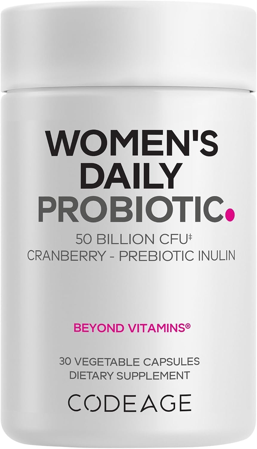 Codeage Women’s Daily Probiotic Supplement – 50 Billion CFU Supplement, Cranberry Fruit Powder, Prebiotic Chicory Root Inulin – Women’s Wellness Support – 1 Capsule Per Serving – Non-GMO – 30 Capsules