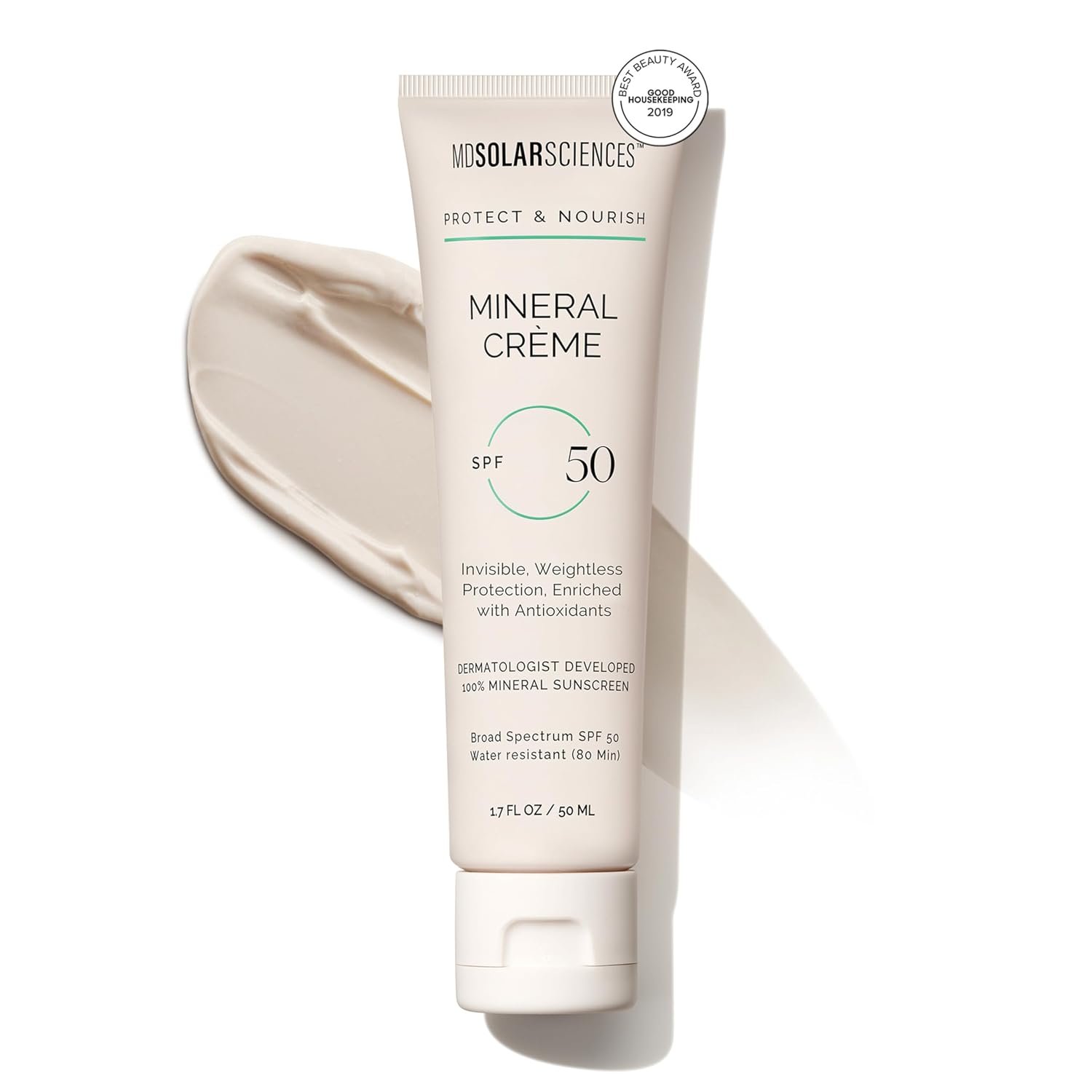 MDSolarSciences Mineral Crème SPF 50 Sunscreen for Face – Water-Resistant, Broad Spectrum UV Protection – Blendable Micronized Zinc Oxide – Smooth, Natural Matte Finish
