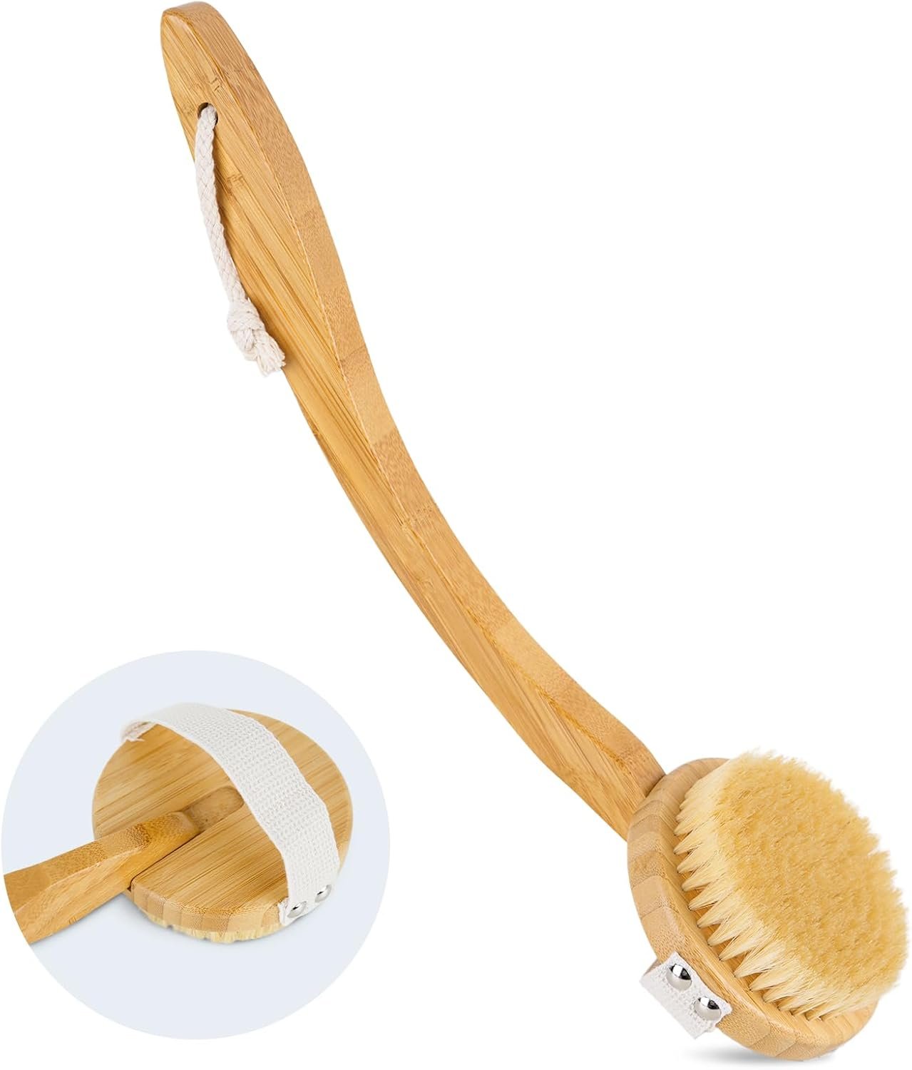 Detachable Dry Brushing Body Brush, Natural Boar Bristle Back Scrubber for Shower for Men and Women with Long Handle for Exfoliation and Lymphatic