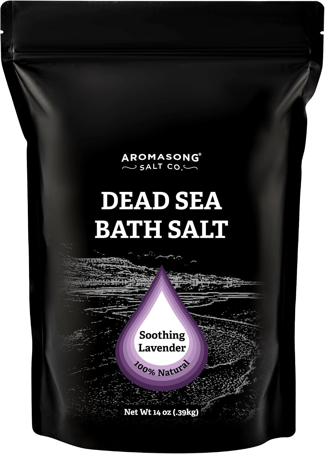 Aromasong Pure Dead Sea Salt for Soaking with 100% Natural Lavender, 14 Oz. – Spa Bath Salt Fine Grain – Body Wash Scrub – Soak for Women & Men- Resealable Pack