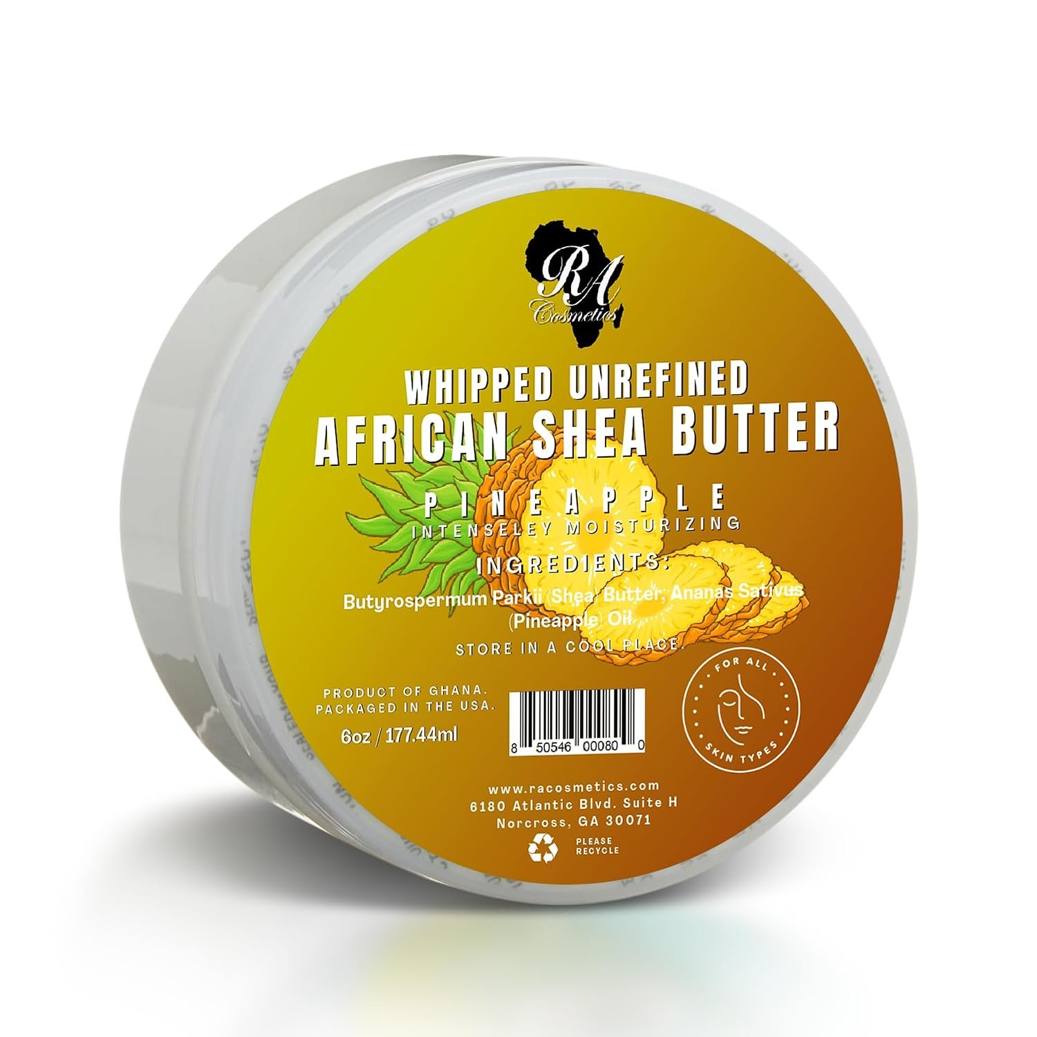 RA COSMETICS Whipped Shea Butter, Pineapple, 6oz