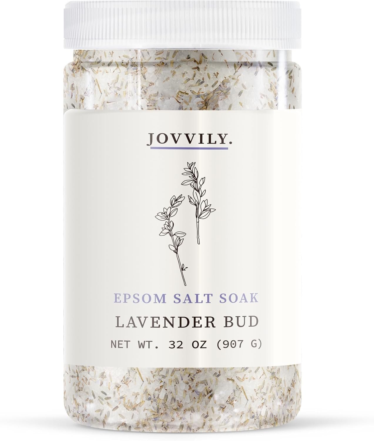 Jovvily Epsom Salt Soak with Lavender Buds & Lavender Essential Oil – 2 lb – Always Pure – Magnesium Sulfate Soaking Solution