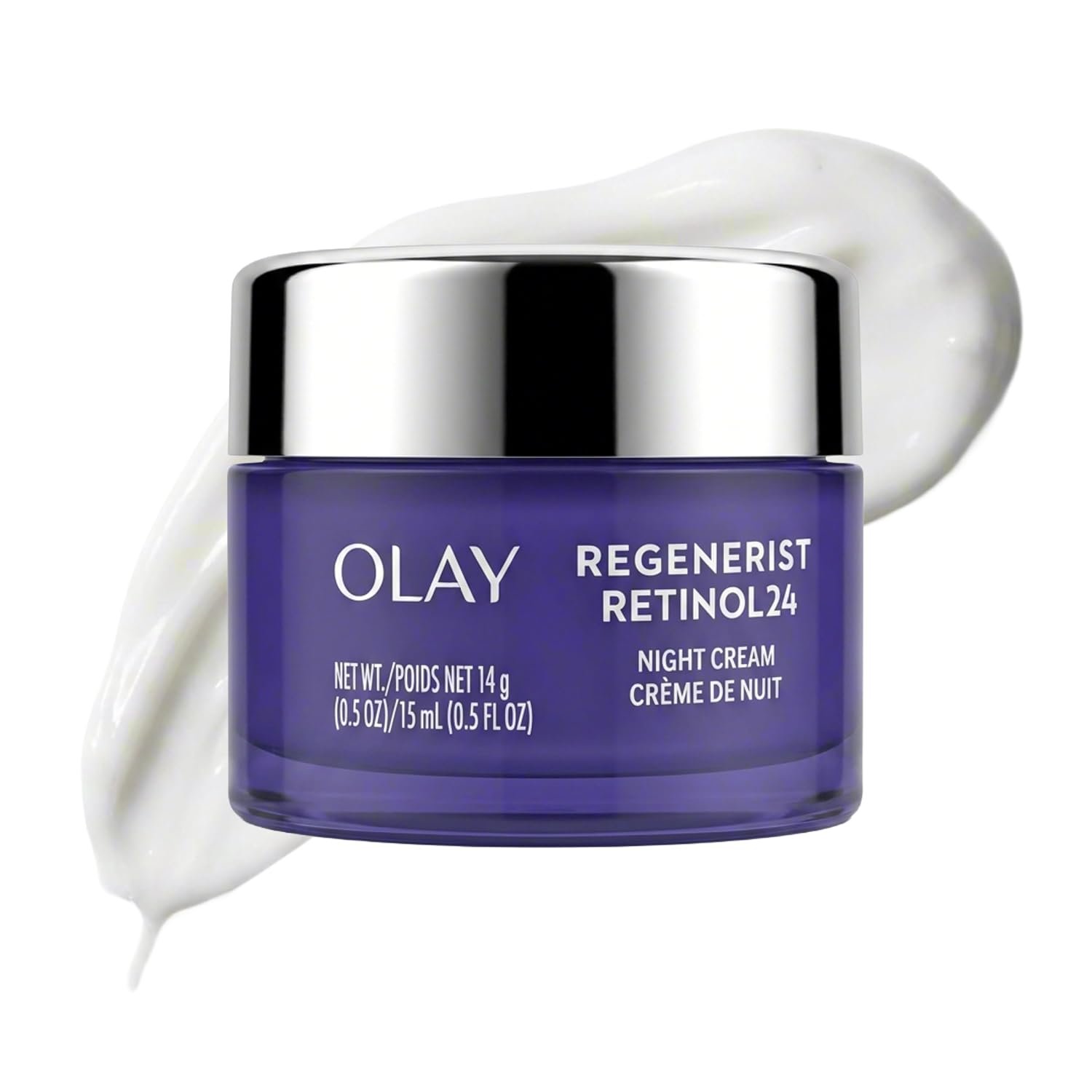 Olay Retinol 24 Face Moisturizer, Anti-Aging Night Cream for Women, Trial Size, Fragrance-Free, Non Greasy – Anti-Wrinkle, Smooth Fine Lines, Tightening Skin Care – Peptides, Glycerin, 0.5 Oz