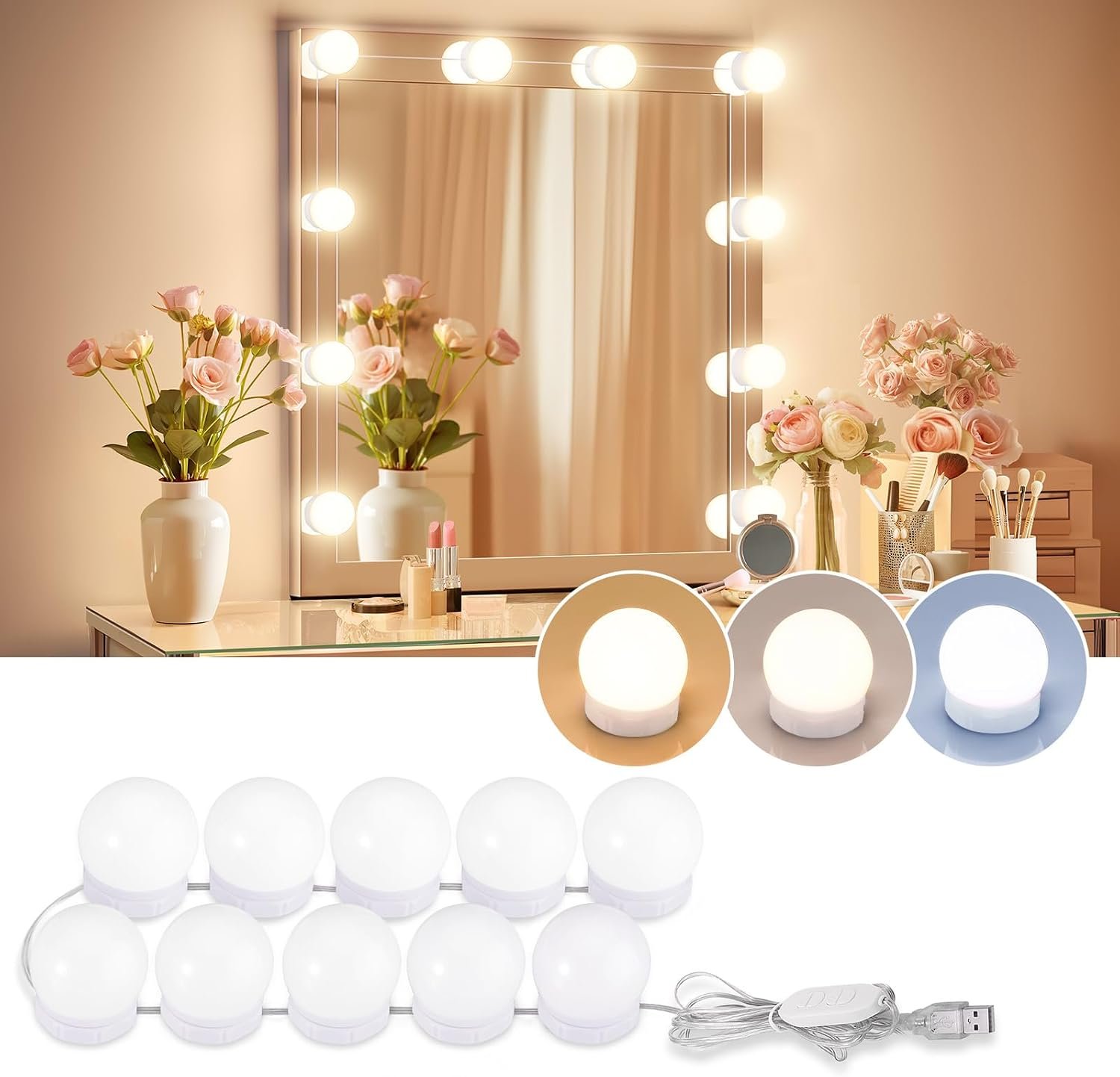 Consciot LED Vanity Lights for Mirror, Hollywood Style 10 Dimmable Bulbs