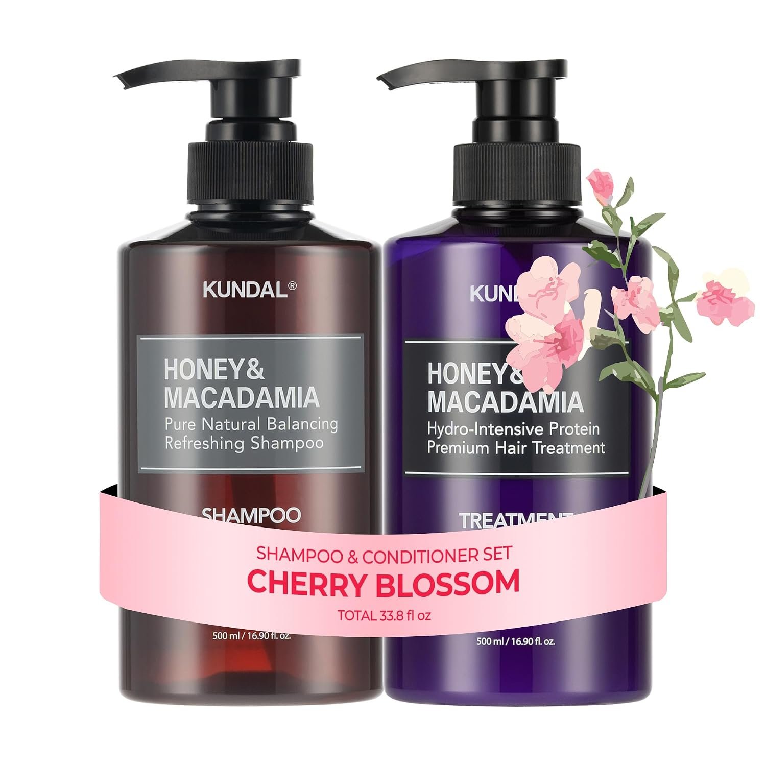 KUNDAL Honey & Macadamia Shampoo & Conditioner Set, [Cherry Blossom]