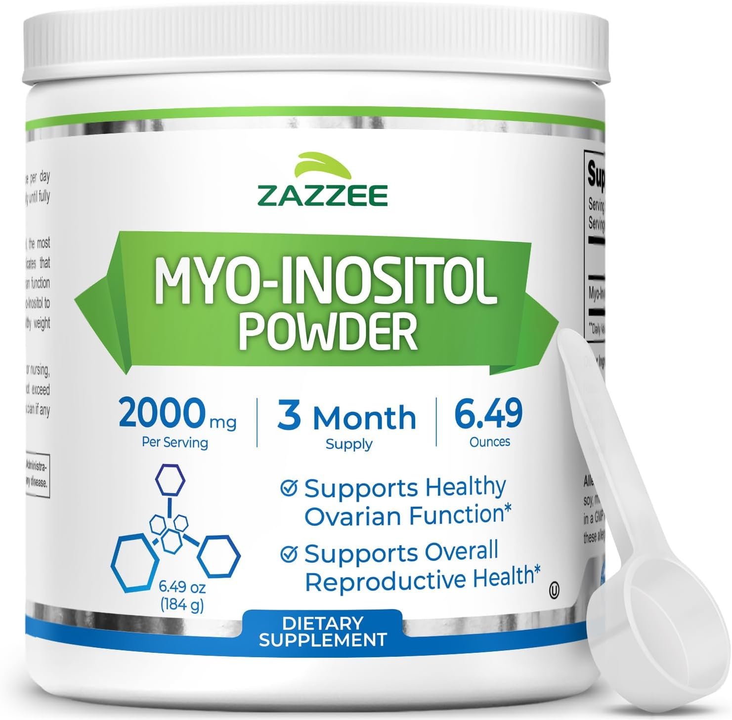 Zazzee Myo-Inositol Powder, 92 Servings, 2000 mg per Serving, 100% Pure