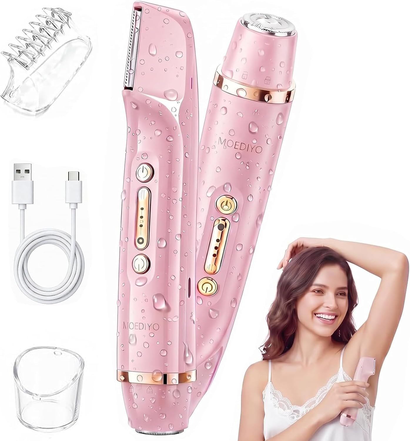 Bikini Trimmer for Women, Dual Head Electric Razor for Women, IPX7 Waterproof & Painless Bikini and Body Shaver, Pubic Hair Trimmer for Women Cordless Electric Shaver for Legs, Face & Underarms