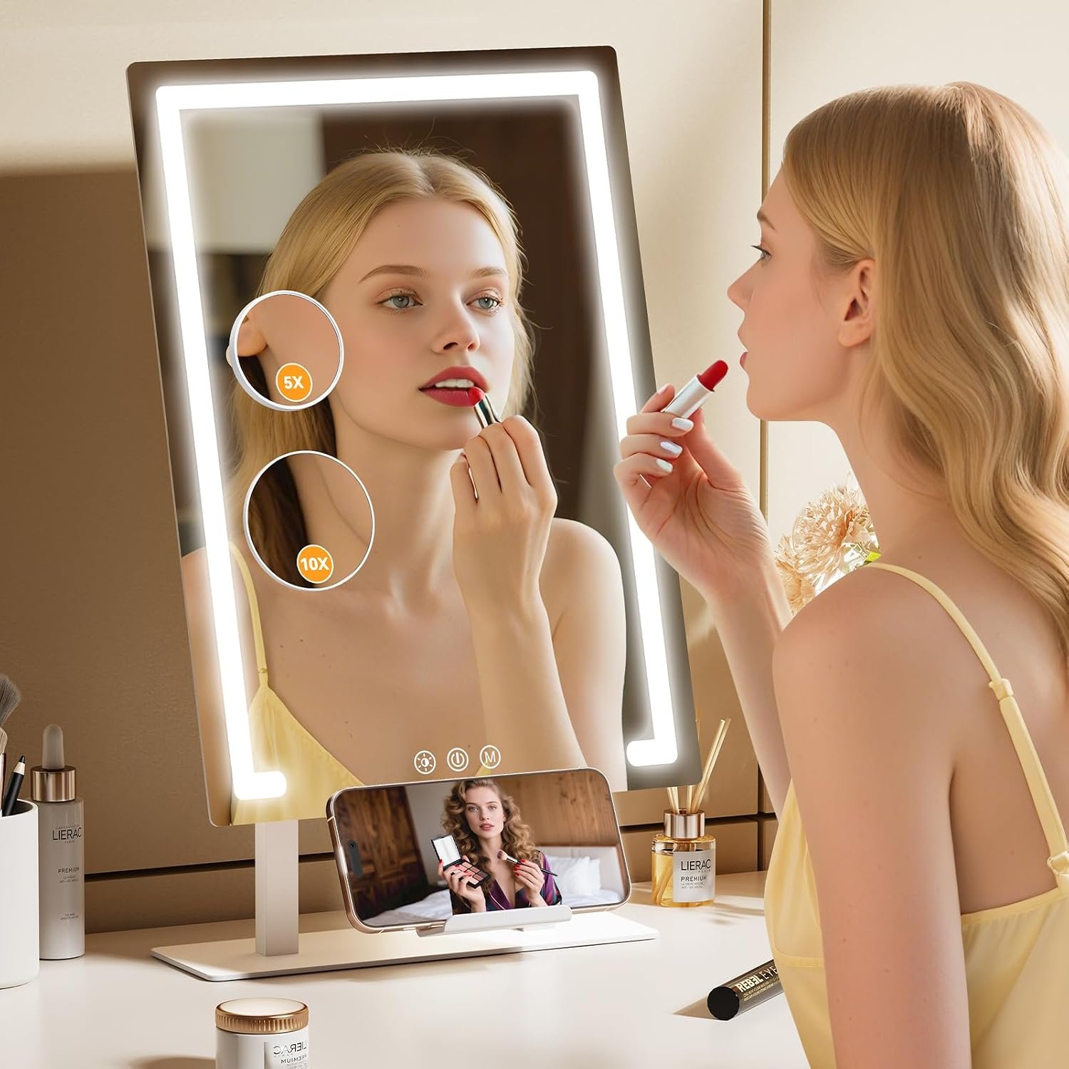 Gospire Hollywood Lighted Makeup Mirror, 4000mAh Rechargeable, 11.8”x19.7”