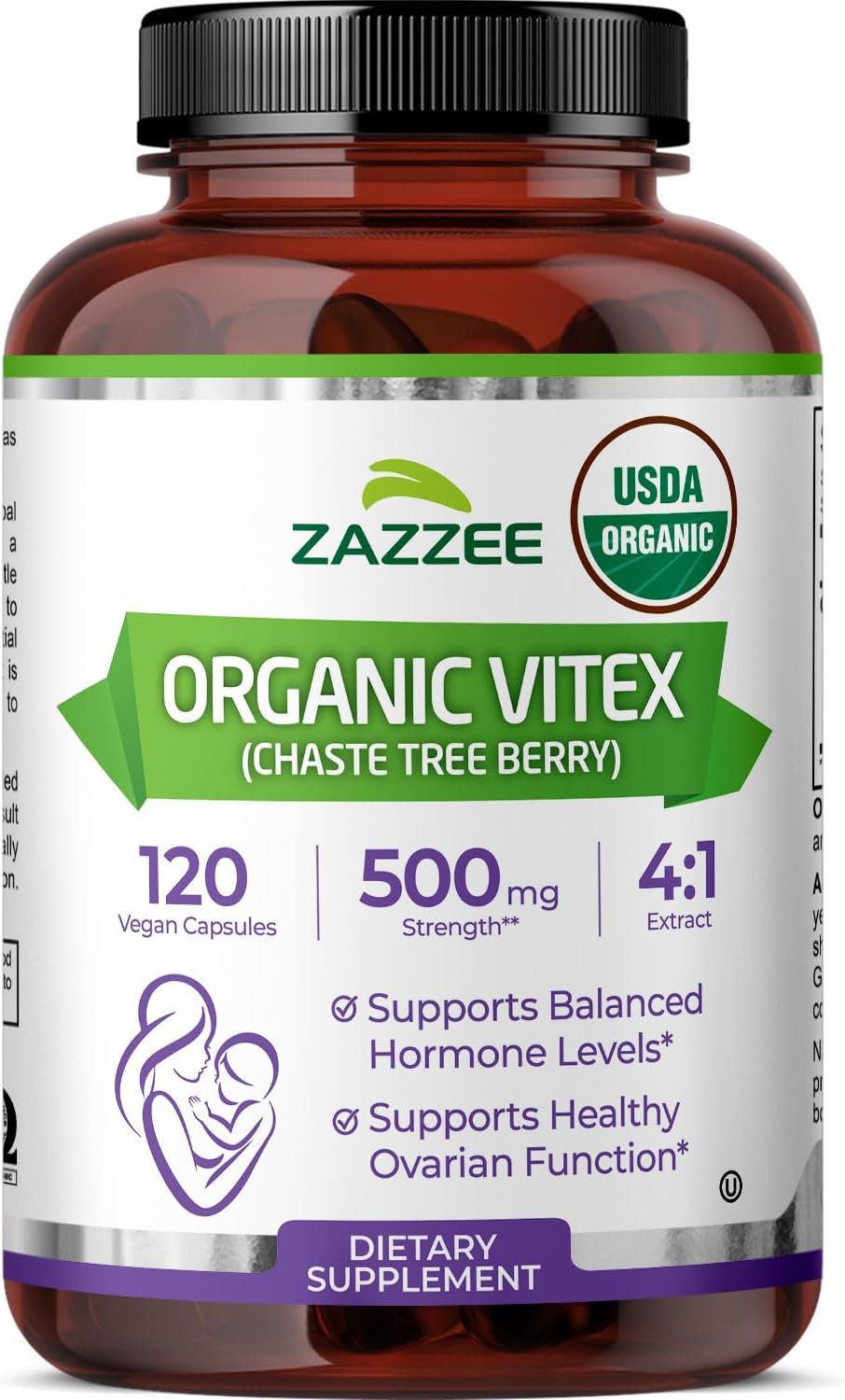 Zazzee USDA Organic Vitex 4:1 Extract, 120 Vegan Capsules, 4 Month Supply