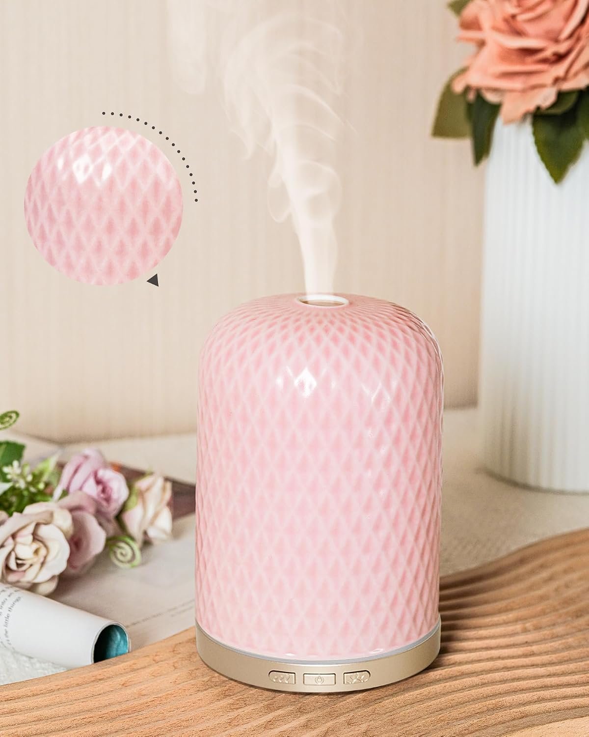 Essential Oil Diffuser – 2.4 MHz Ultrasonic Ceramic Diffuser with Pulse/Continuous Mist & 3 Night Light Modes, Waterless Auto-Off, Silent Aromatherapy Diffuser for Home, Office, Gifting & Home Decor