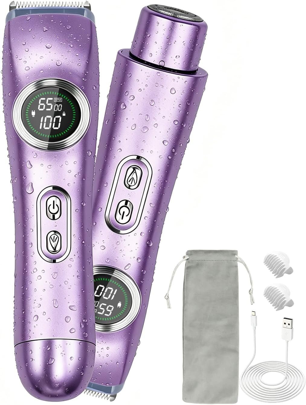 Dual Head Bikini Trimmer for Women, Rechargeable Shaver with LED Light