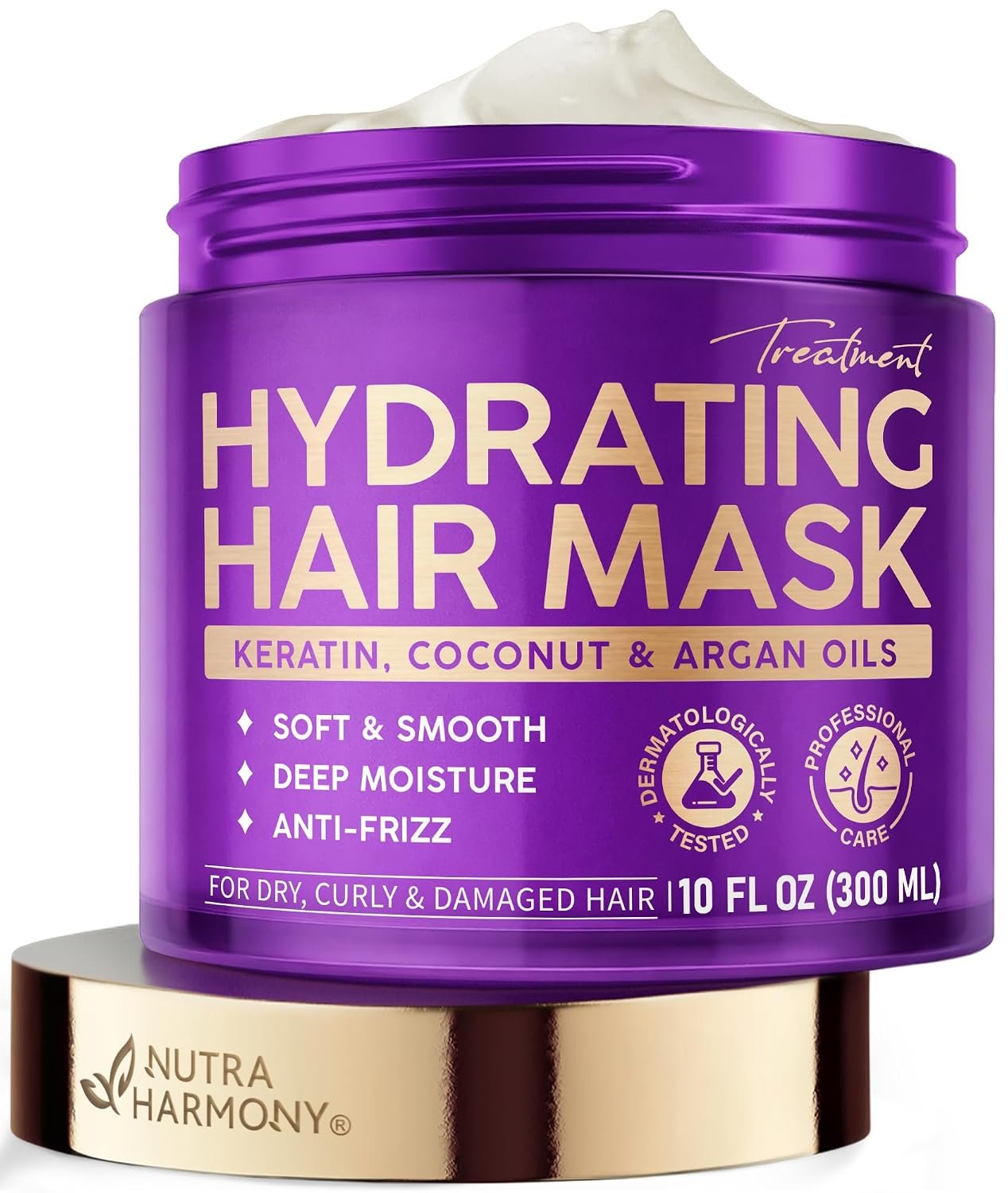 Hydrating Hair Mask for Dry, Damaged & Curly Hair – Keratin Treatment, 10oz