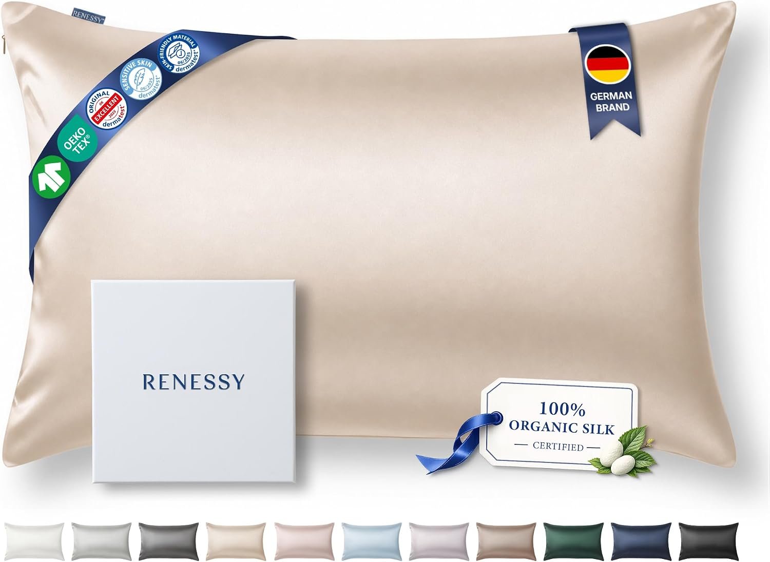 Silk Pillowcase, 100% Organic Mulberry Silk, 22 Momme 6A (Standard)