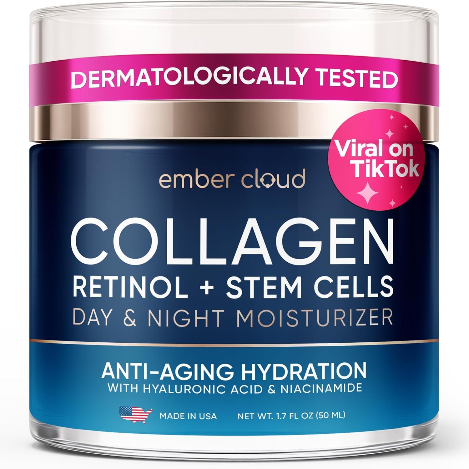 Collagen Face Cream with Stem Cells Retinol Hyaluronic Acid 1.7Oz