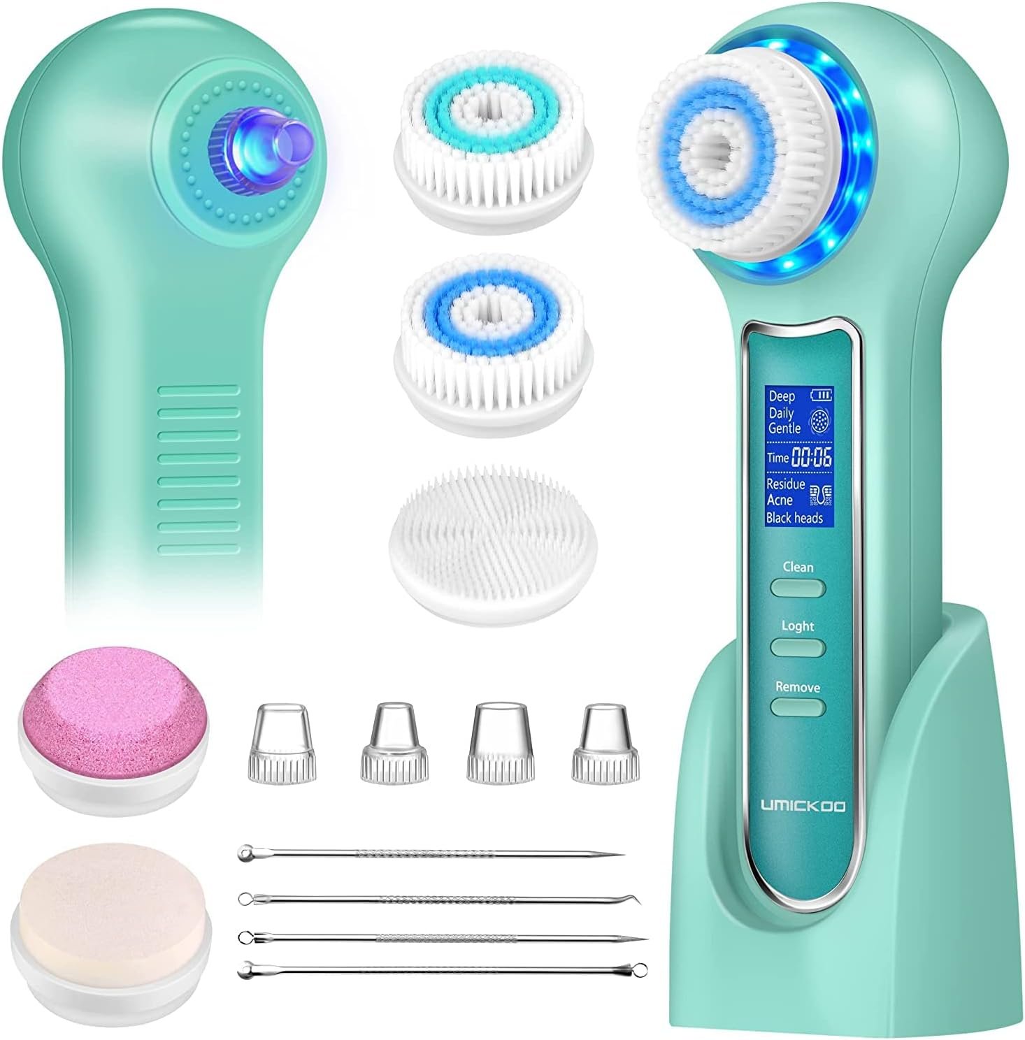 UMICKOO Face Scrubber Exfoliator,Facial Cleansing Brush Waterproof with LCD Screen,Blackhead Remover Vacuum with 5 Brush Heads,Face Spin Brush for Exfoliating, Massaging and Deep Pore Cleansing