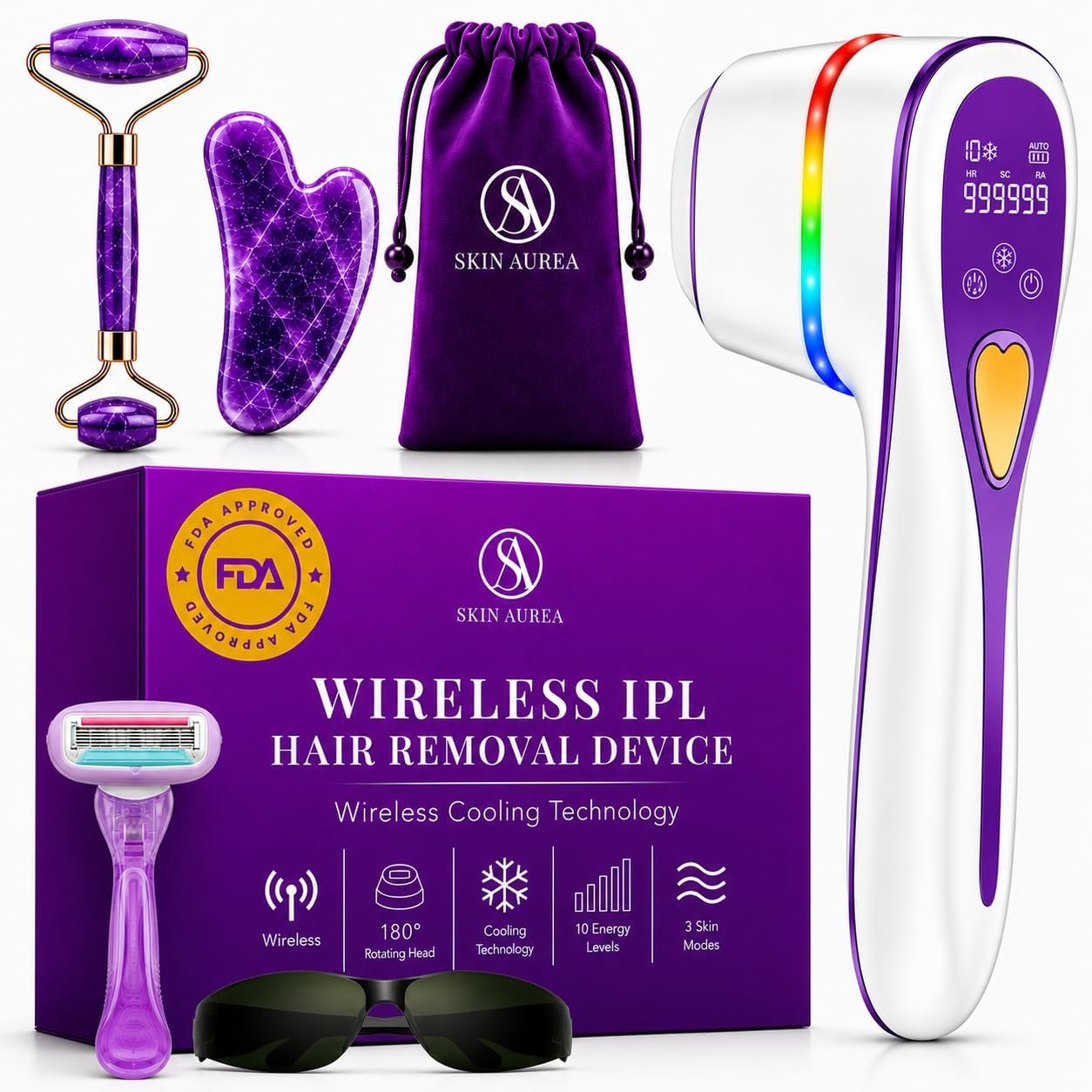 Cordless IPL Laser Hair Removal Device for Women – At Home Laser Hair Removal for Women, Legs, Bikini, Underarm, Arms, Chin & Upper Lip – Painless Permanent Hair Remover Machine, 24J