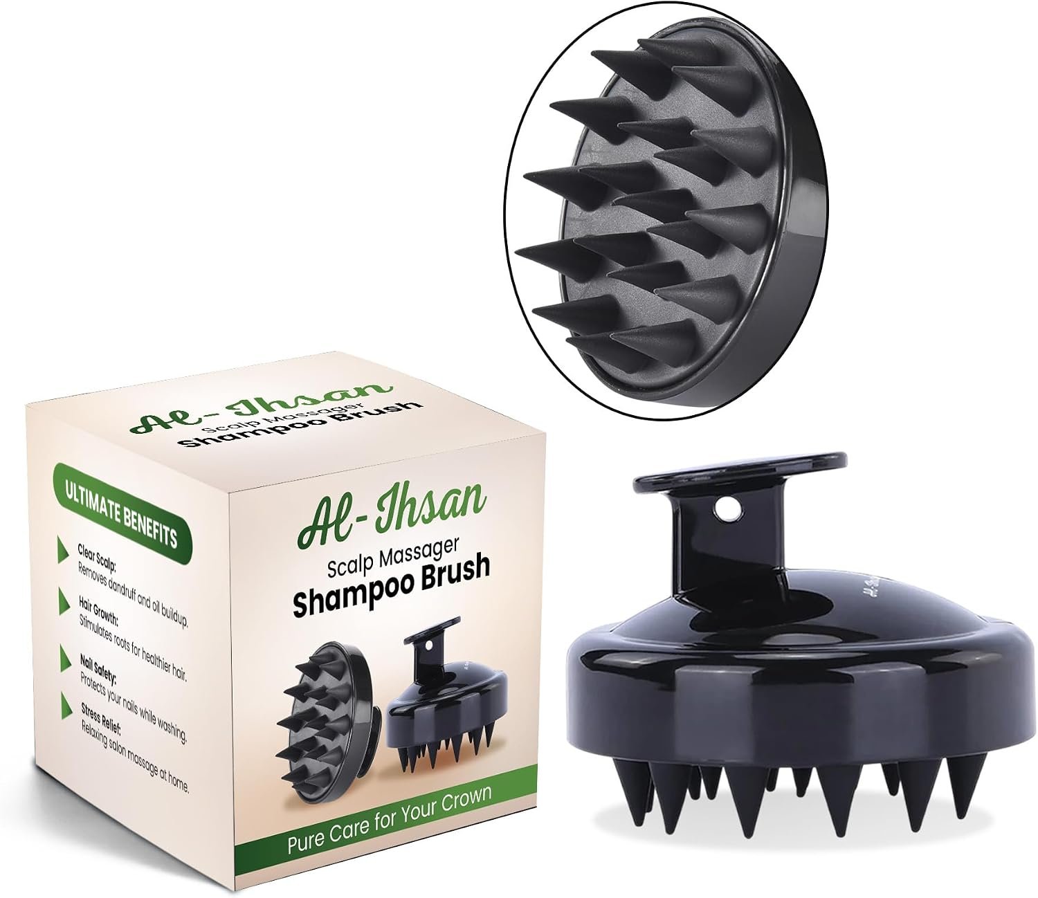 AL-IHSAN Scalp Massager Shampoo Brush – Soft Silicone Bristles Scalp Brush for Hair Growth – Hair Scrubber for Exfoliation and Dandruff Removal – Stress Relief Head Massager for All Hair Type – Black