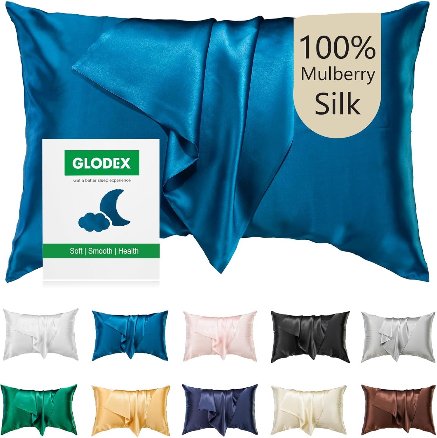 100% Pure Mulberry Silk Pillowcase for Hair and Skin Face – Both Sides 25 Momme Grade 6A with Hidden Zipper Ultra-Soft and Breathable 1Pc Gifts for Women Men (Peacock Blue, Standard 20″×26″)