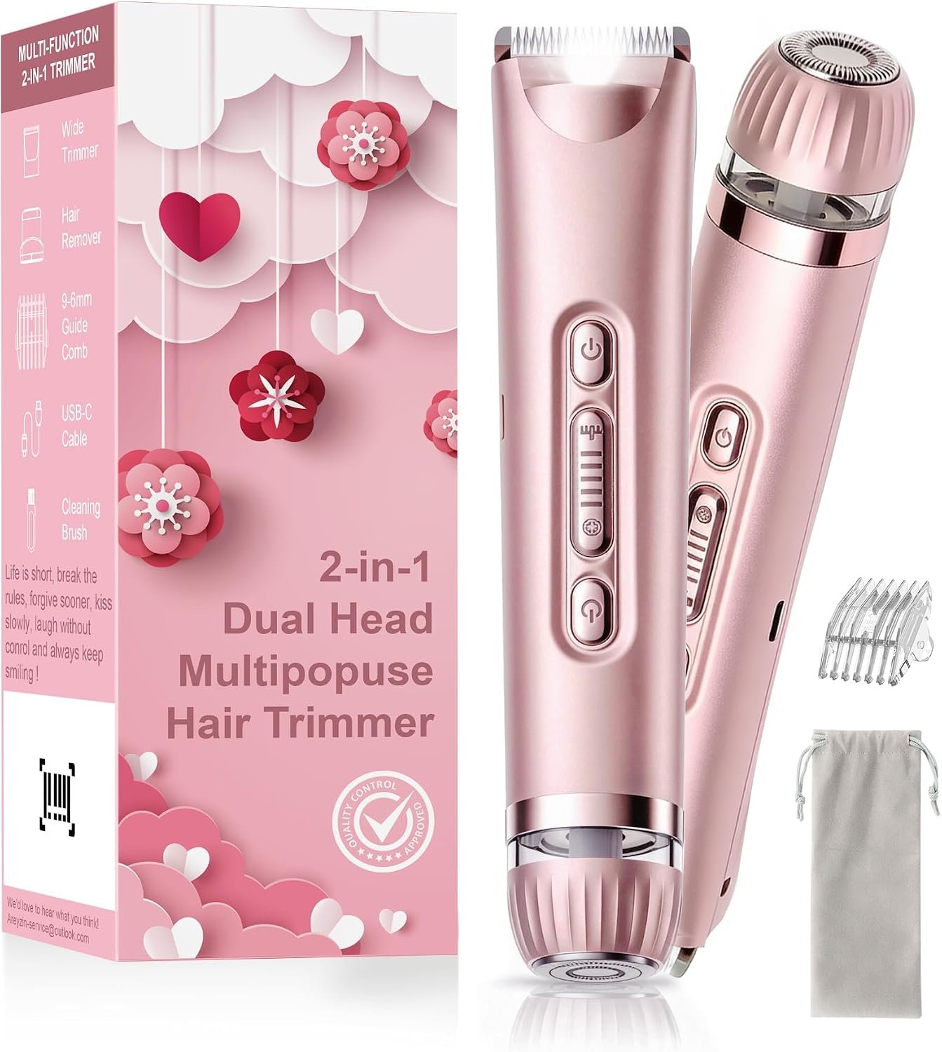 Bikini Trimmer for Women- IPX7 Waterproof Electric Shaver, Painless & Flawless LED Light Electric Razors for Women for for Face, Bikini, Body, Leg, USB Rechargeable Facial Hair Removal Pink