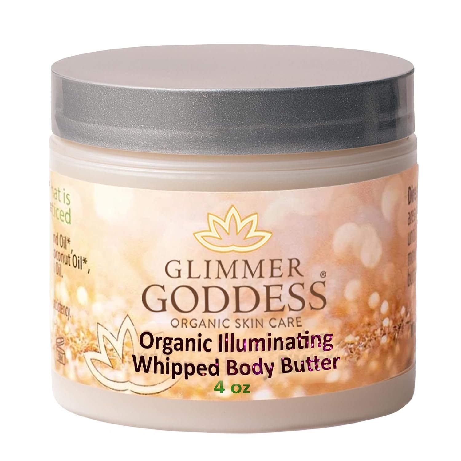 Glimmer Goddess Shimmer Body Butter with Organic Whipped Shea Butter for Hydration, Moisturizing & Silky Natural Glow – Bronze Sexy, 4 oz