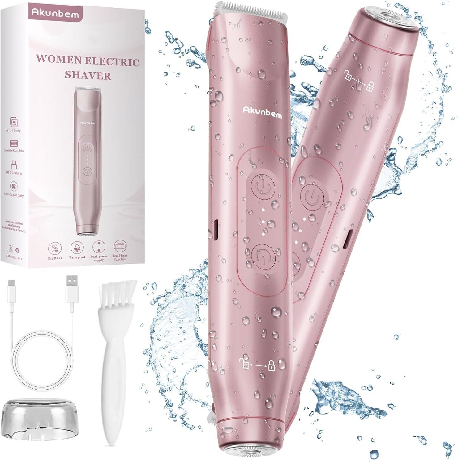 Akunbem Bikini Trimmer for Women 2 in 1 Electric Razors for Women