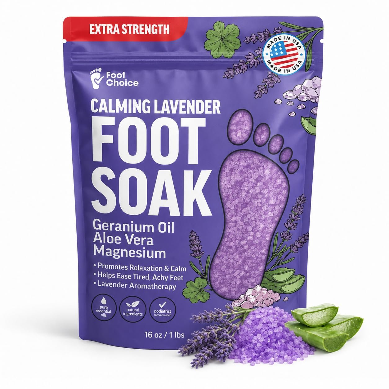 Lavender Foot Soak with Epsom Salt – Calming Aromatherapy for Relaxation & Better Sleep – Soothes Tired, Achy Feet & Softens Skin – Made in USA, 1lb