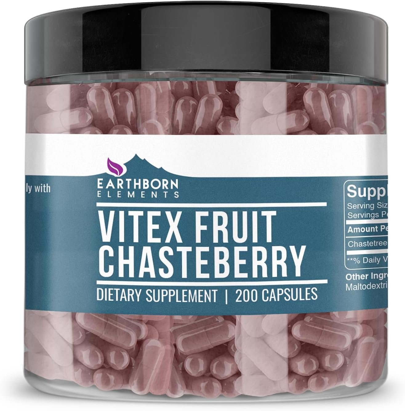 Earthborn Elements Vitex (Chasteberry) 200 Capsules, Pure & Undiluted, No Additives