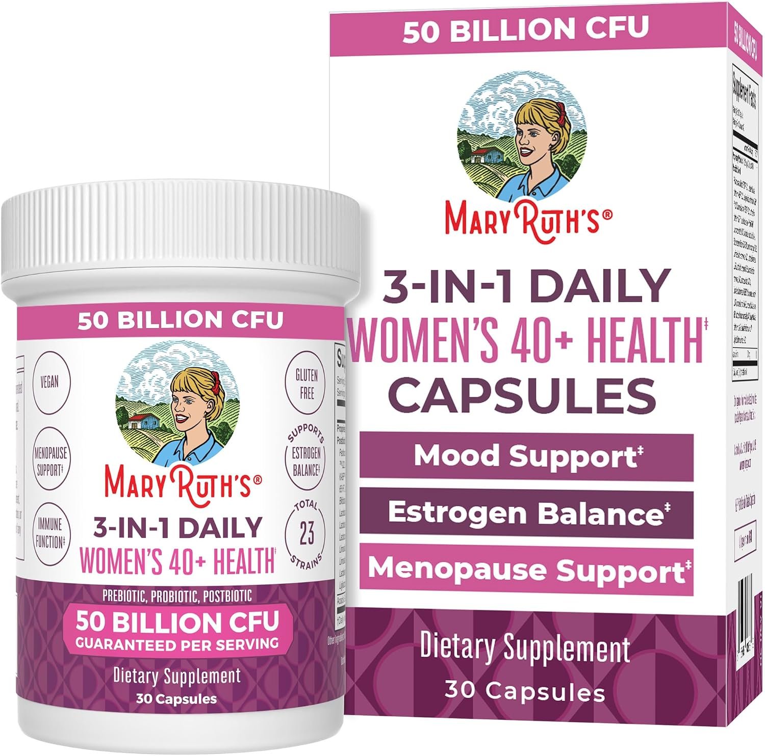MaryRuth’s 3-in-1 Daily Health 40+ Probiotics for Women, 50 Billion CFU