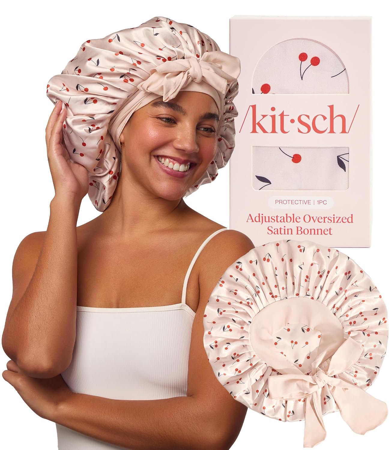 Kitsch XL Satin Bonnet for Sleeping – Cherry Print