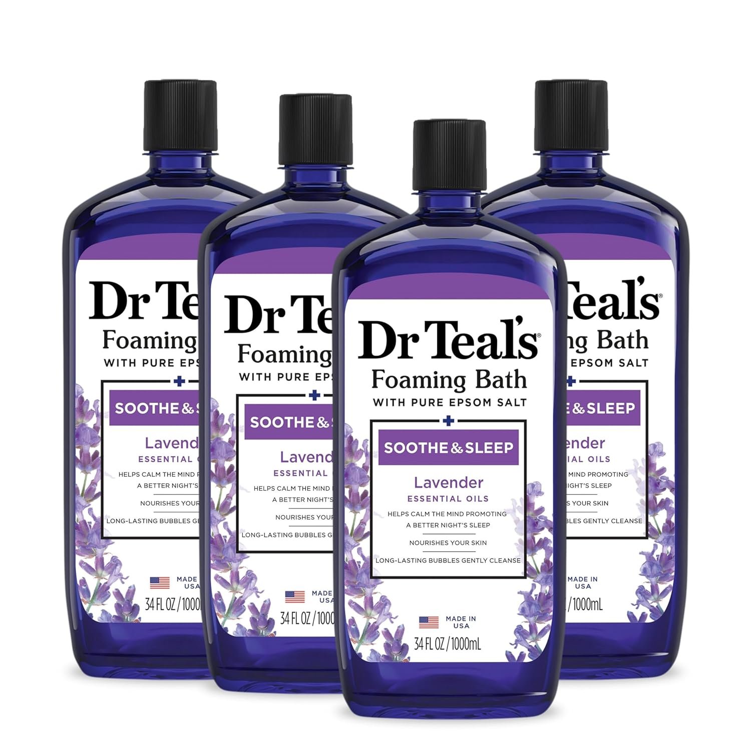 Dr Teal’s Foaming Bath with Pure Epsom Salt, Soothe & Sleep with Lavender, 34 fl oz (Pack of 4)